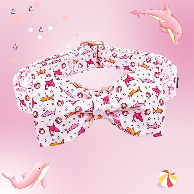 Lionheart glory Dog Collar Shark Print Dog Bow Collar Pink Dog Collar Male or - Image 3