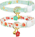 2 Pack Cotton Breakaway Cat Collar Green and Red Flowers Pendant Cute Kitten by Fyeqyaou
