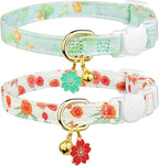 2 Pack Cotton Breakaway Cat Collar Green and Red Flowers Pendant Cute Kitten by Fyeqyaou