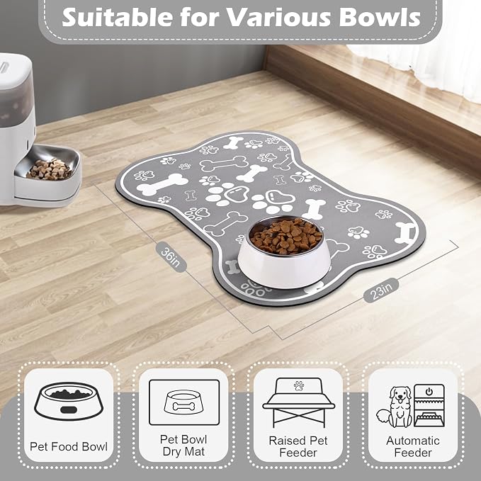 Dog Cat Food Mat, Rapid Absorbent Pet Feeding Mat, Bone Shaped Dog Placemat - Image 7