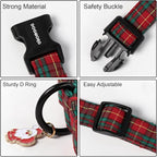DOGWONG Christmas Plaid Dog Collar- Adjustable Red Tartan Collar, Scottish Red - Image 3