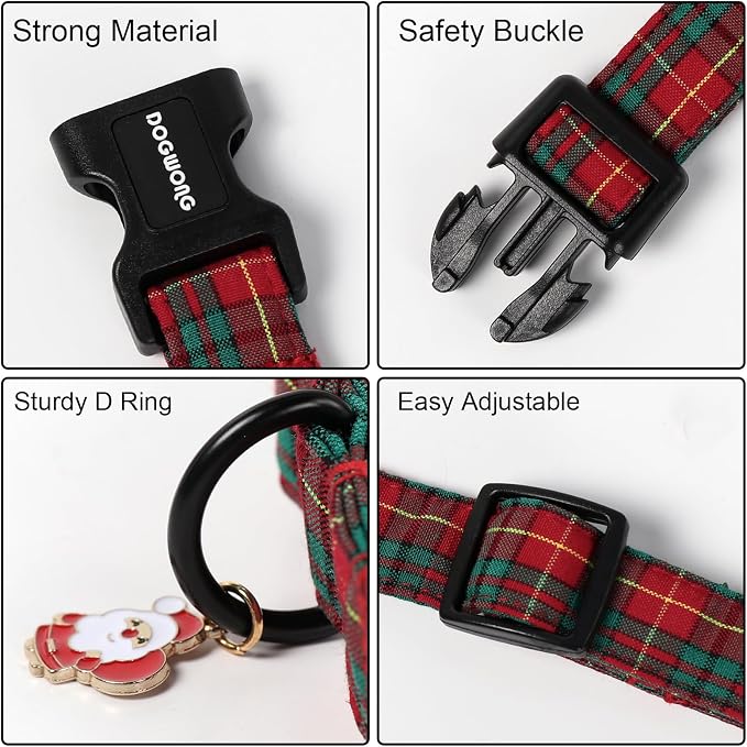 DOGWONG Christmas Plaid Dog Collar, Adjustable Red Tartan Collar, Scottish Red - Image 3