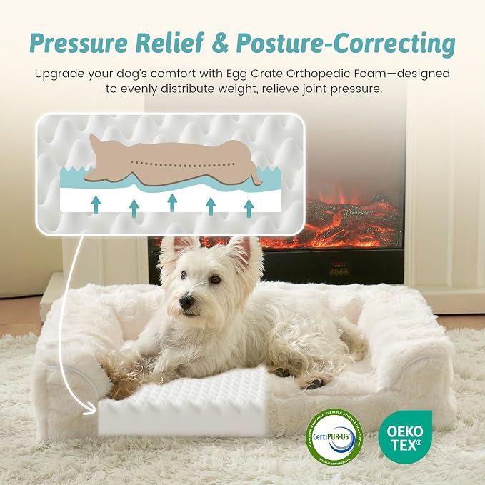 Faux Rabbit Fur Orthopedic Dog Bed, Large Dog Bed, Supportive Foam Pet Sofa - Image 2