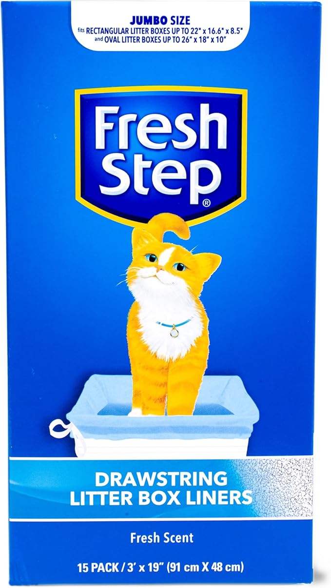 Fresh Step Jumbo Drawstring Cat Litter Box Liners, Scented Heavy Duty Kitty - Image 2
