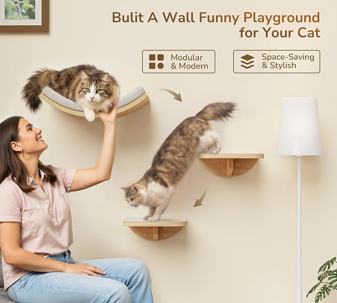 Cat Wall Shelf & Window Perch Combo, Wood Cats Wall Furniture - Image 3
