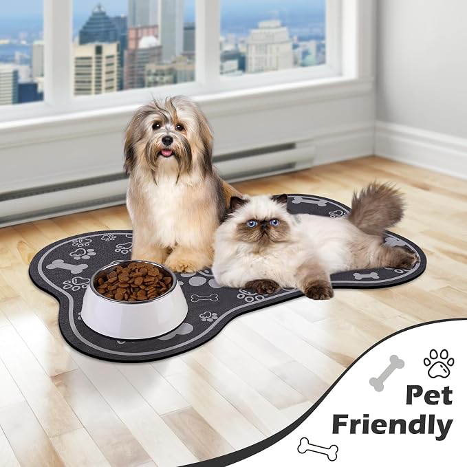 Dog Cat Food Mat, Rapid AbsorbentPet Feeding Mat, Bone Shaped Dog Placemat - Image 7