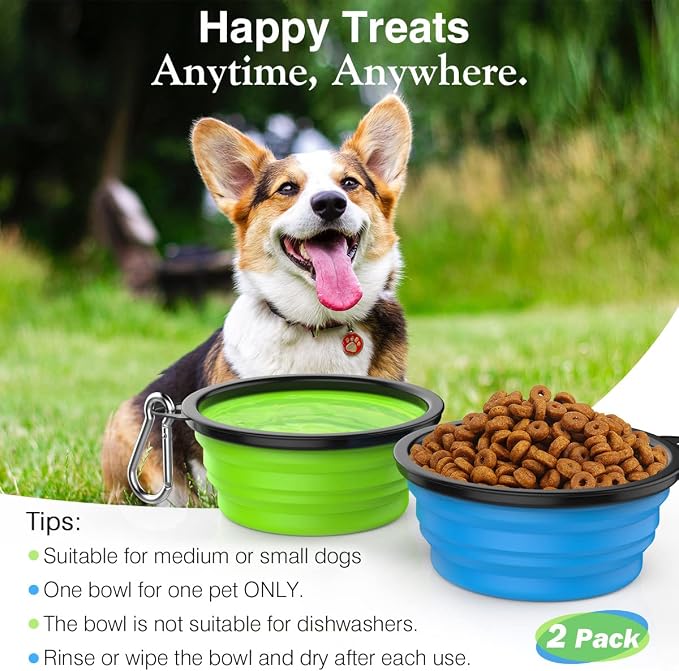 Pawaboo Silicone Collapsible Dog Bowls 2 Pack, 5.1 x 3.5 x 2.1 in, Lid Included - Image 5