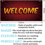 Welcome Sign for Front Door, Front Door Wooden Hanging Sign, Comic Style - Image 2