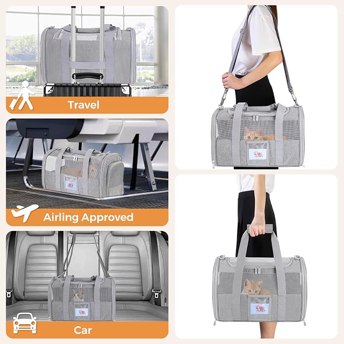 Soft Cat Carrier for Pets Up to 25 lbs, Cat Pet Travel Bag - Image 6