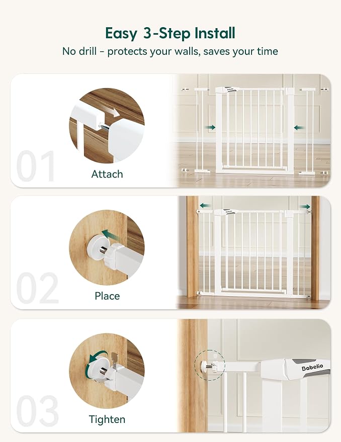Babelio 36" Tall Baby Gate, PressGuard P7, 29-55" Auto Close Pressure Mounted - Image 4