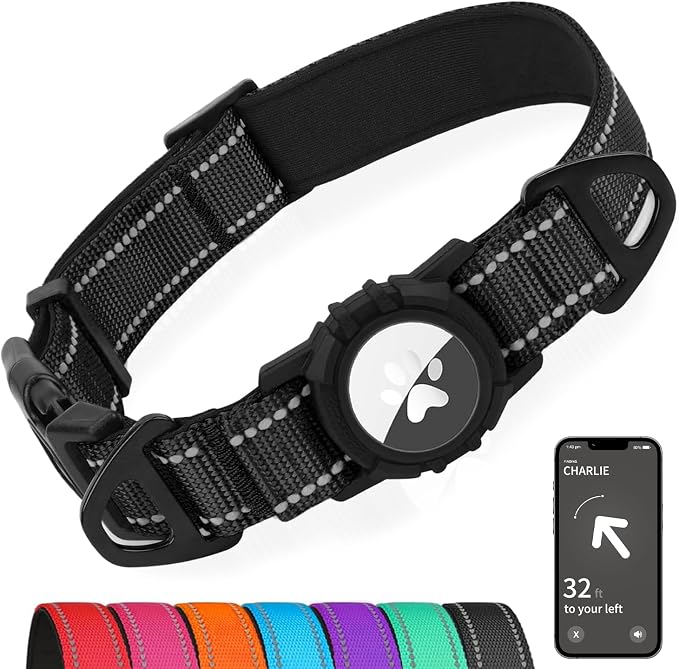Joytale Airtag Dog Collar, Dual D-Rings, Waterproof Reflective Pet Collar by Joytale