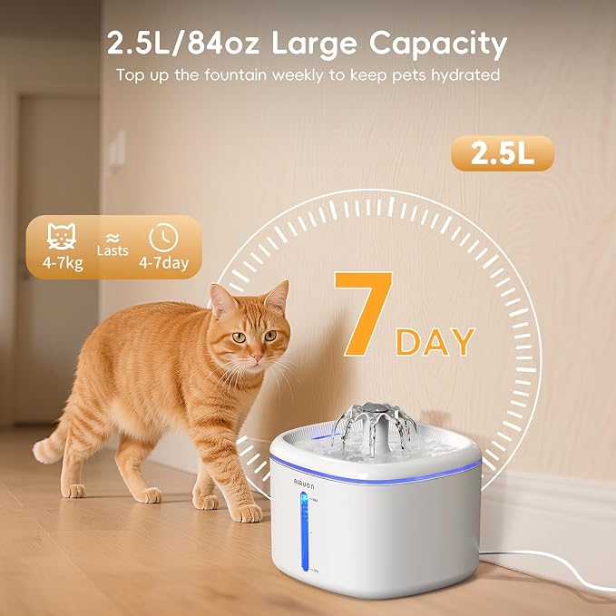 Cat Water Fountain, 2.5L/84oz Pet Cat Fountain – Ultra Quiet Upgraded Automatic - Image 2