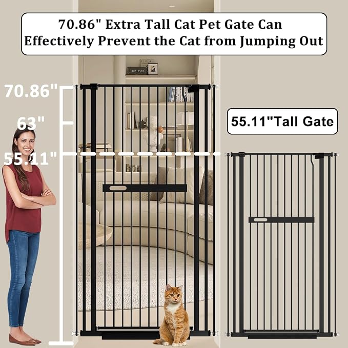 WAOWAO 71" Extra Tall Cat Pet Gate 29.92-45.66" Wide Pressure Mounted Walk - Image 2