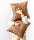 Pack of 2 Faux Leather Pillow Covers, Soft Rustic Farmhouse Neutral Vintage by GEGELICA