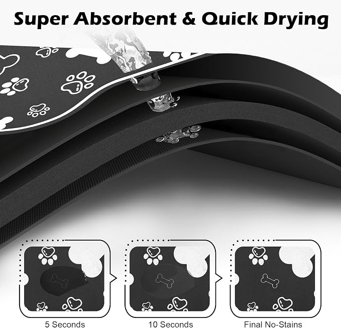 Dog Cat Food Mat, Rapid AbsorbentPet Feeding Mat, Bone Shaped Dog Placemat - Image 2