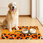 Puppy Feeding Mat 24x16 inch Orange Leopard Print Pet Bowl Placemat Non Slip - Image 3