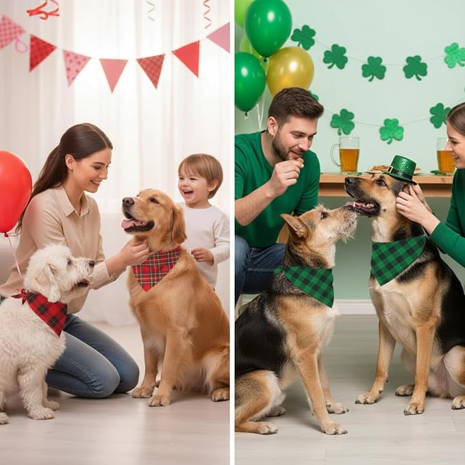Weewooday 50 Pcs Valentine's & St. Patrick's Day Dog Bandanas Bulk Red & Green - Image 6