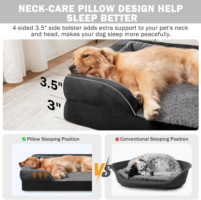 INVENHO Orthopedic Dog Bed for Large Dogs, Washable Waterproof, Egg-Crate Foam - Image 5