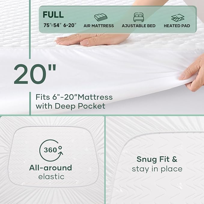 OhGeni 100% Waterproof Mattress Protector, Fitted Sheet, Full -2 Pack - Image 6