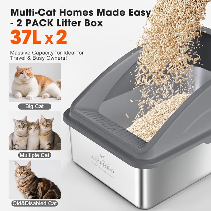 2 Pack Stainless Steel Litter Box | XL Enclosed Cat Litter Boxes - Image 7