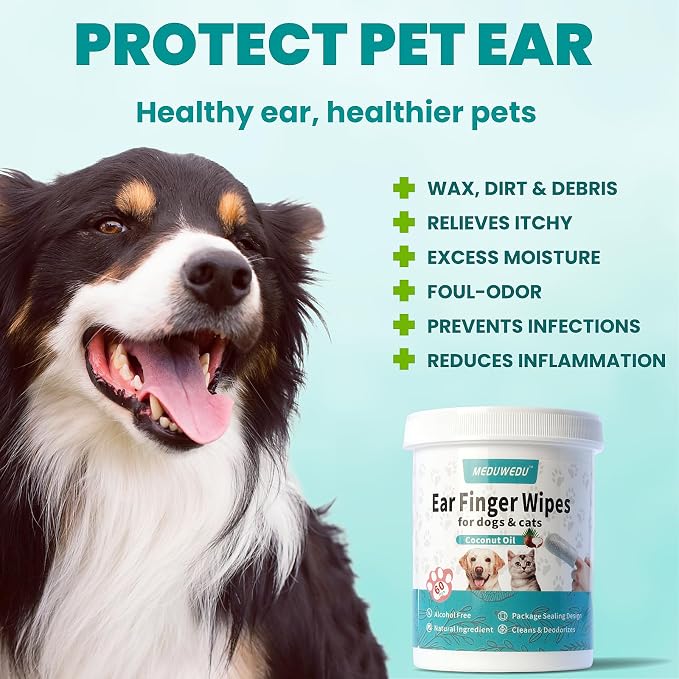 Wider Ear Cleaner Finger Wipes 60 Counts, Dog Ear Cleaner, Grooming Kit Care - Image 2
