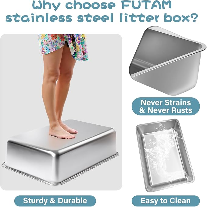 Stainless Steel Litter Box, 23.6“x15.7"x6" Deep Stainless Steel Cat Litter Box - Image 4