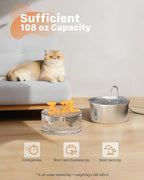 Cat Water Fountain Stainless Steel: 108oz/3.2L Cat Fountain - Image 2