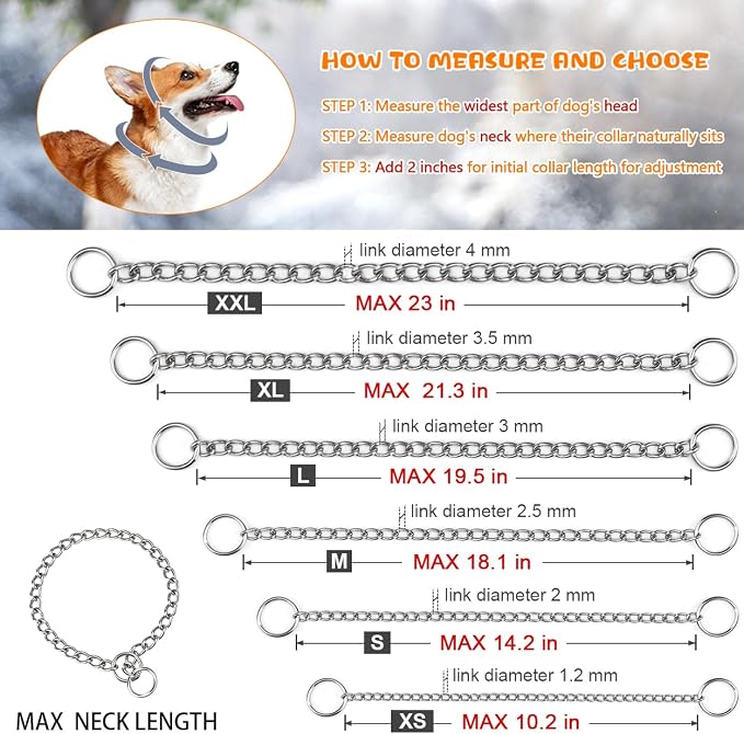 TagME Chain Choke Collar for Dogs, Adjustable Weather Proof Necklace for Extra - Image 4