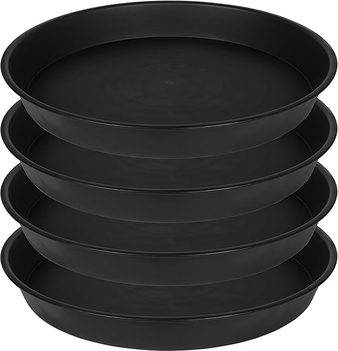 4 Pack of 18 19 inch Plant Saucer Drip Tray, Heavy Duty Large Deep Plant Saucers by Bleuhome