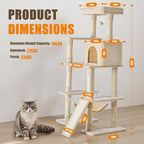 Large Cat Tree 63 Inch, Sisal Scratching Posts Board and Hammock, Pet Play House - Image 2