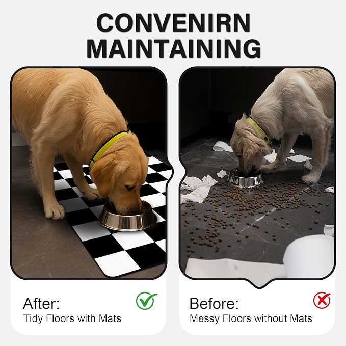 Pet Feeding Mat, Checkered Cat Bowl Mats, Quick Dry Dog Water Dispenser Mats - Image 4