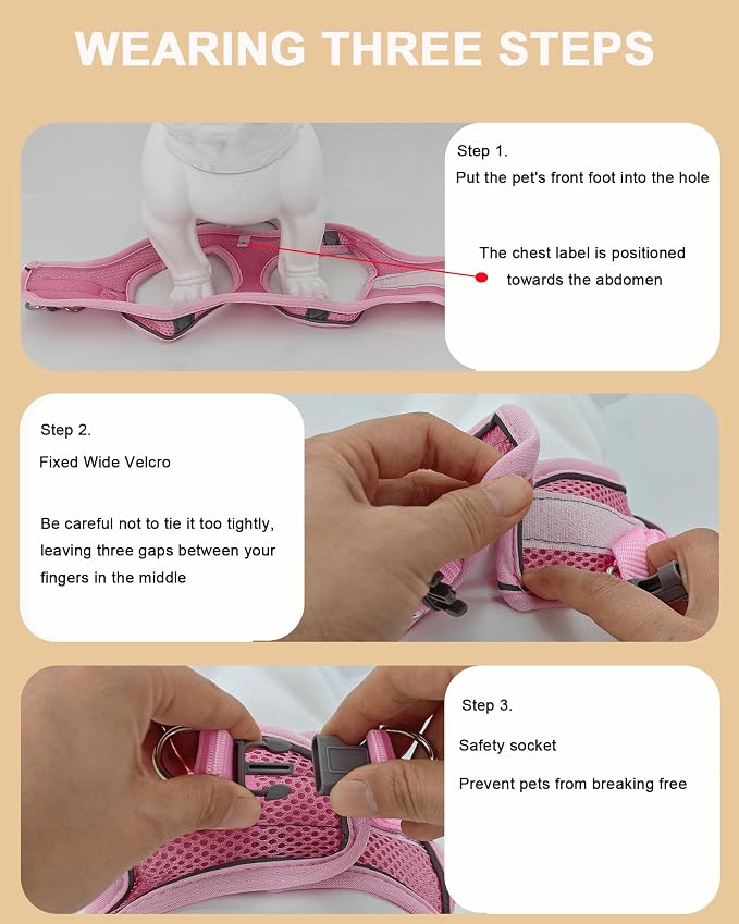 XXXS Pink Soft Mesh Dog Harness and Leash Set, No Escape Puppy Harnesses - Image 5