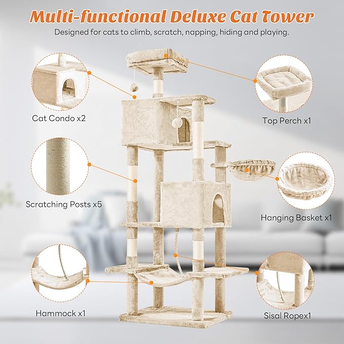 Sweetcrispy 66 Inch Cat Tree Tower, Pet Condo - Image 3