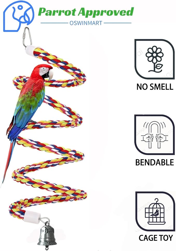 63'' Bird Rope Perches Birdcage Swing Toys 100% Cotton Natural Bird Perch - Image 2