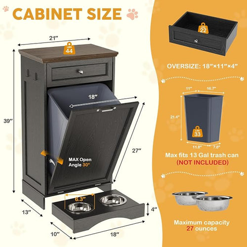 21’’W Dog Feeding Station with Storage, Tilt Out Dog Food Cabinet with Drawer - Image 2