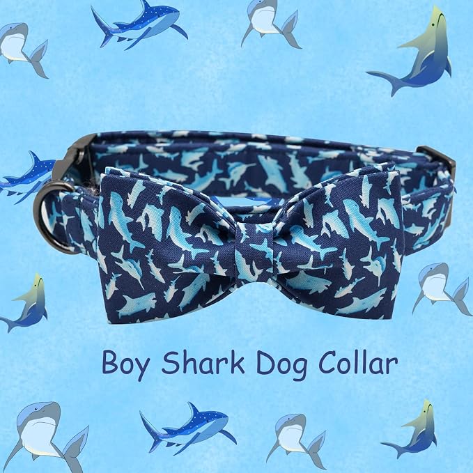 Elegant Little Tail Shark Print Adjustable Bowtie Collar - Image 3