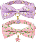 2 Pack Floral Cat Collars with Bow Tie and Bell Adjustable Breakaway Bowtie by Ewinoom