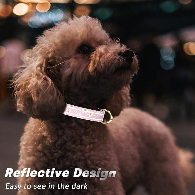 Reflective Dog Collar for Medium Dogs, Cute Daisy Theme Adjustable Heavy-Duty - Image 3