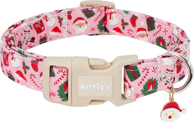 Pink Christmas Dog Collar, Adjustable Cotton Dog Collars by Unknown