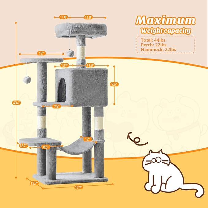 Sweetcrispy 44 Inch Cat Tree Tower, Cat Climbing Tower - Image 6