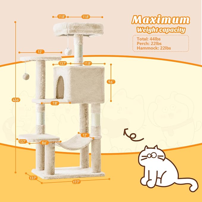 Sweetcrispy 44 inch Cat Tree Tower, Small Cat Climbing Tower - Image 3
