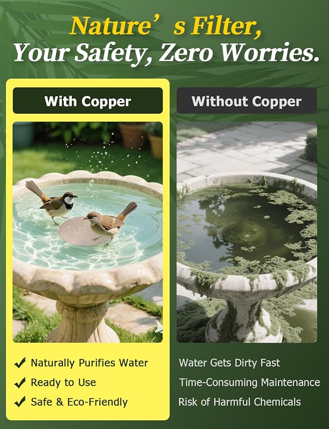 Mellbree Bird Bath Copper Disk, 0.6mm Reinforced 99.99% Pure Copper Cleaning - Image 2
