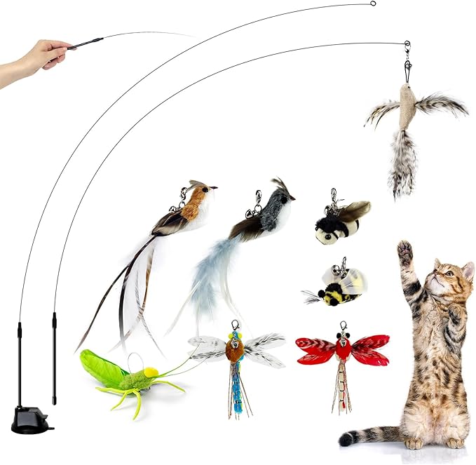 TTcat Cat Feather Toys Suction Cup, 2 Cat Wands, Interactive Toys by TTCAT