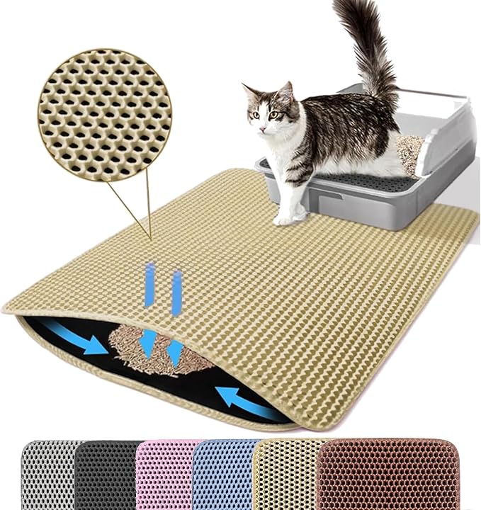 Jumbo Cat Litter Mat, 46x26 Inches Double Layer Honeycomb Litter Trapping Mat by Petinstinct