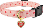 Cotton Handmade Dog Collar Cute and Distinctive Patterns Pink Heart by Fyeqyaou