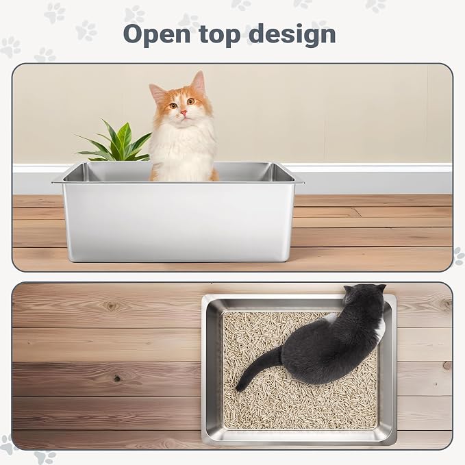 Kirecoo Stainless Steel Cat Litter Box, Large Metal High Sided Cat Pan Box - Image 5