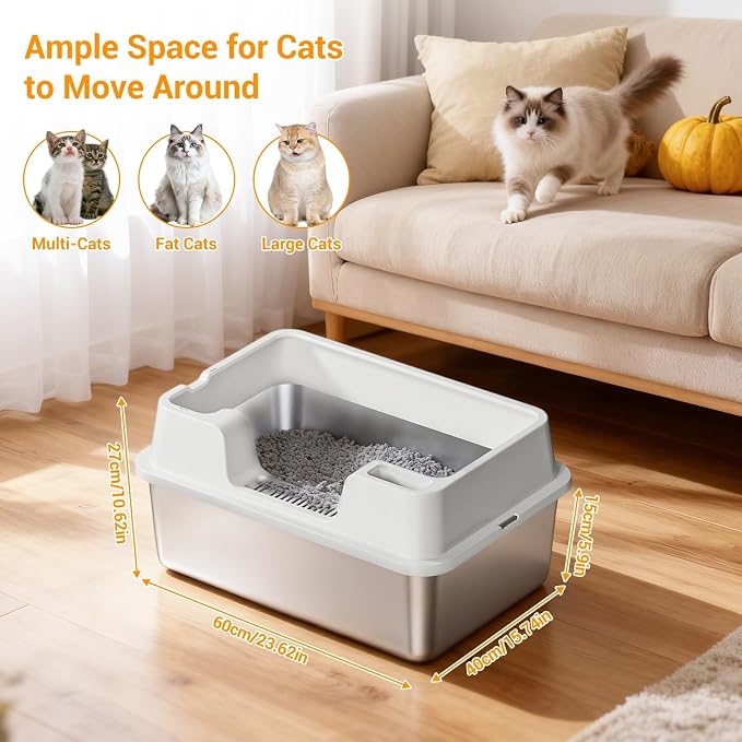 Stainless Steel Litter Box, XL Enclosed Cat Litter Boxes - Image 6