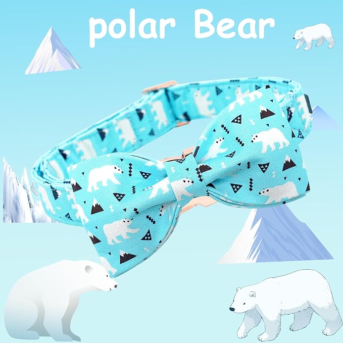 Dog Collar, Bow Collar Blue Bear Pattern Pet Collar Cute Bow Tie Soft Girl Boy - Image 3