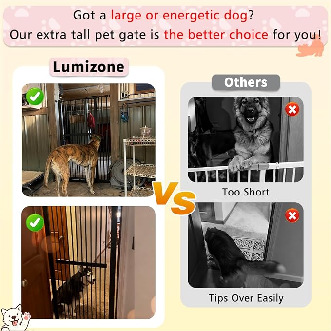 Lumizone Extra Tall Pet Gate 55.12" High Pressure Mounted 55.12"-59.24" Extra - Image 5
