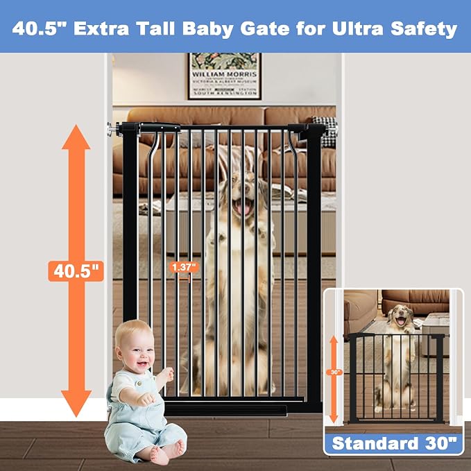 40.5" Extra Tall Baby Gate No Drill, 54.7"-60.2" Extra Wide Dog Pet Gate Indoor - Image 2